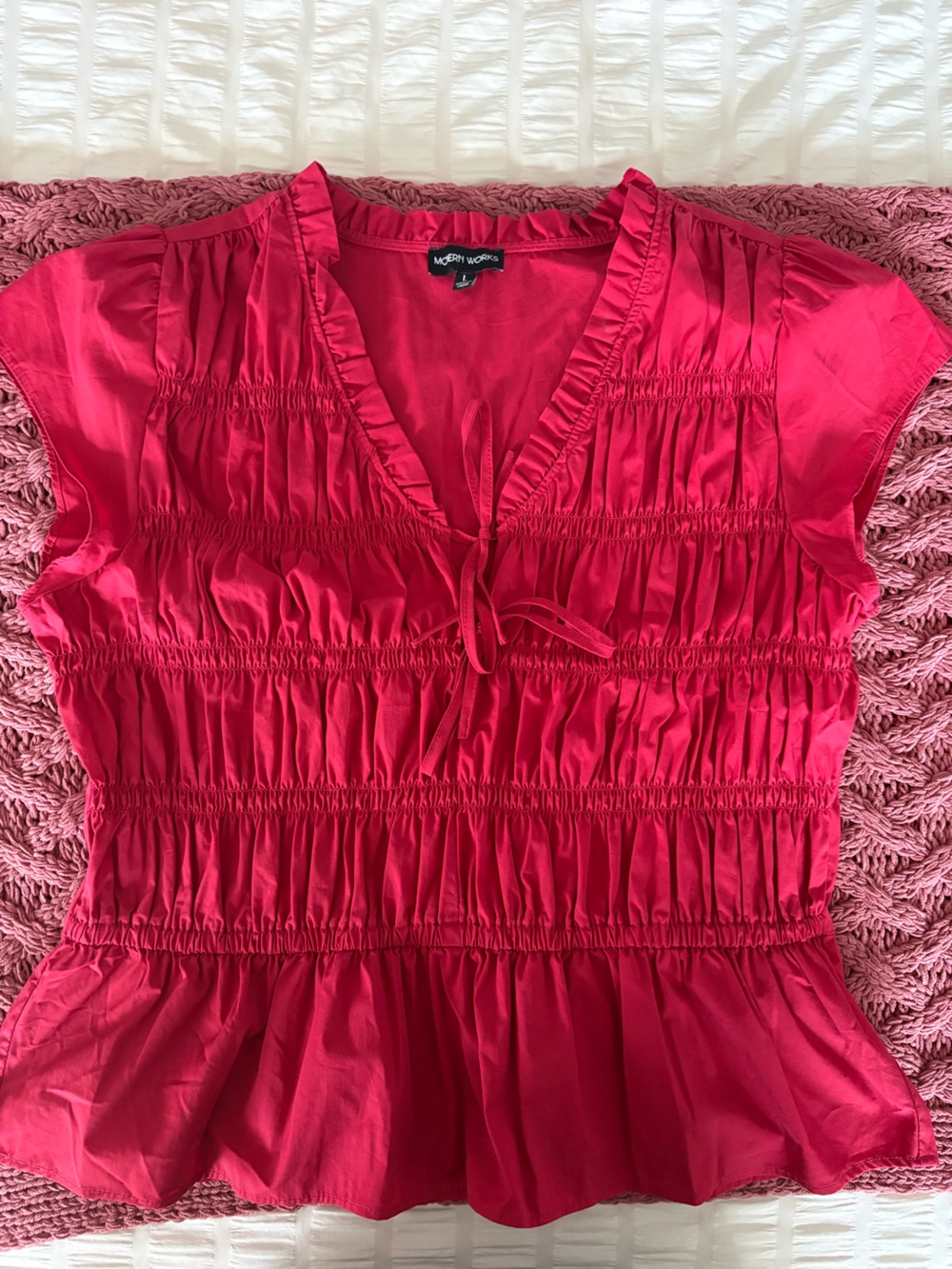 Women’s Red Ruched V-Neck Top